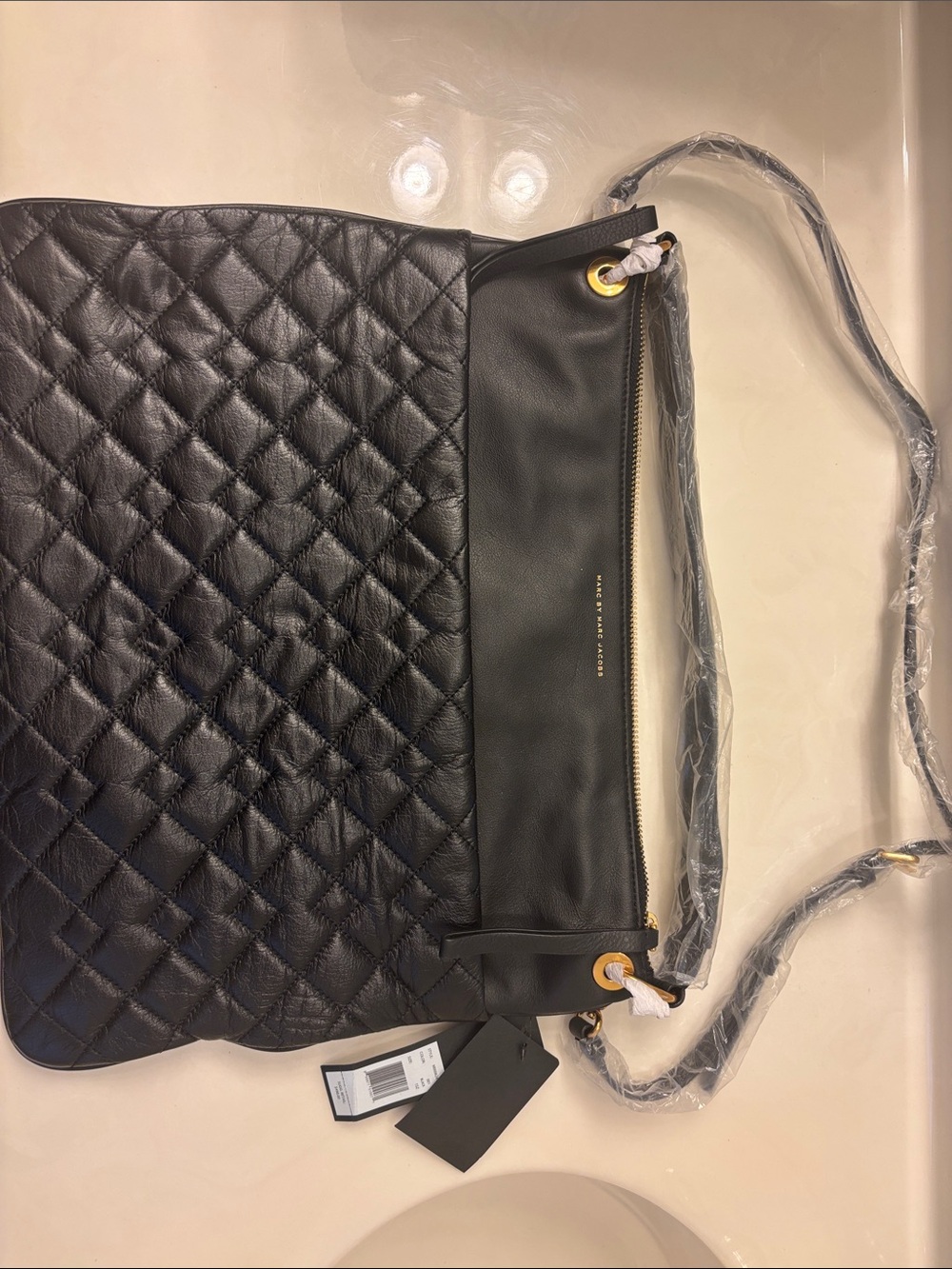 Marc Jacobs Black Quilted Leather Shoulder Bag with Gold Hardware